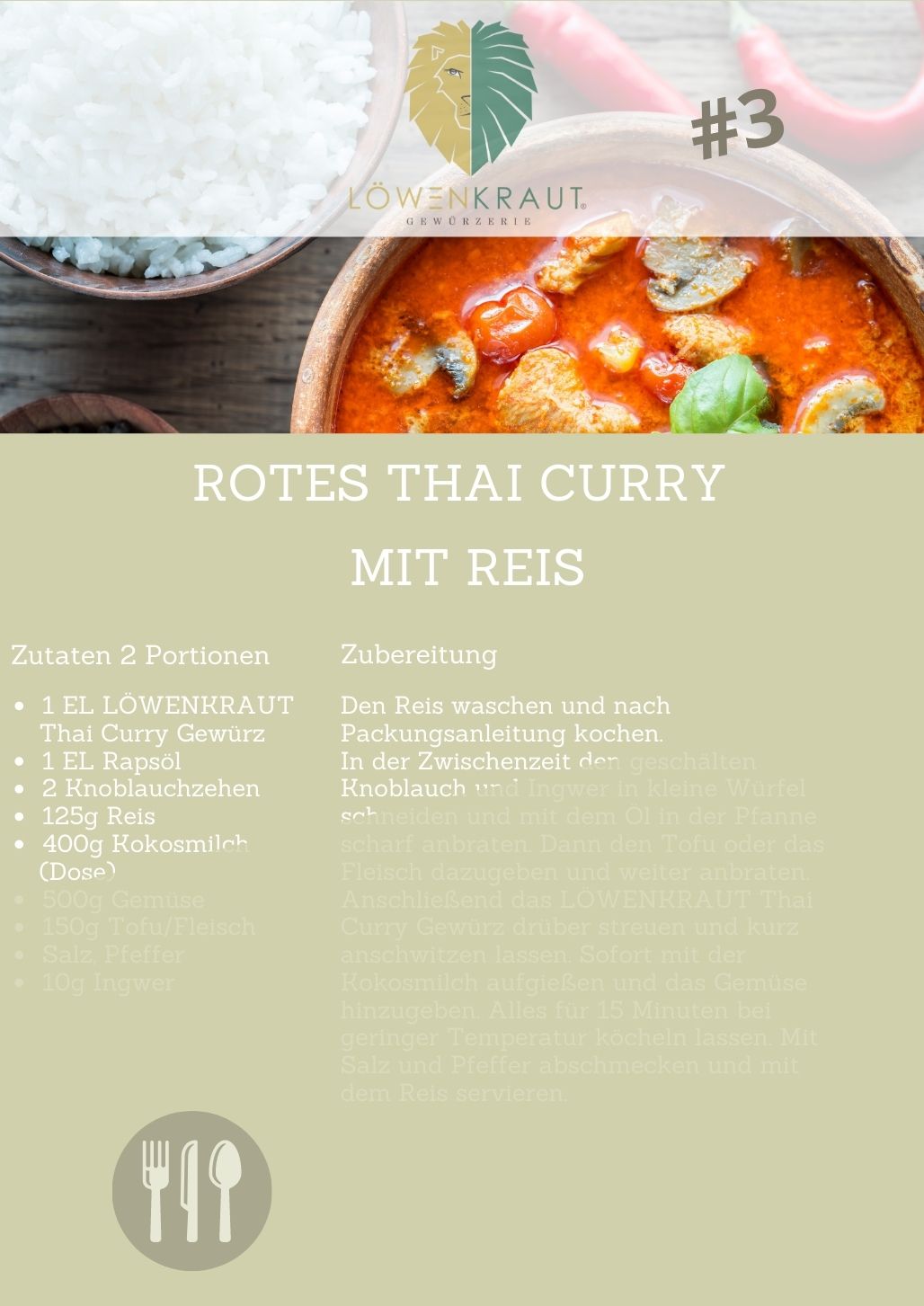 3 REZEPTKARTE #3 Rotes Thai Curry mit Reis