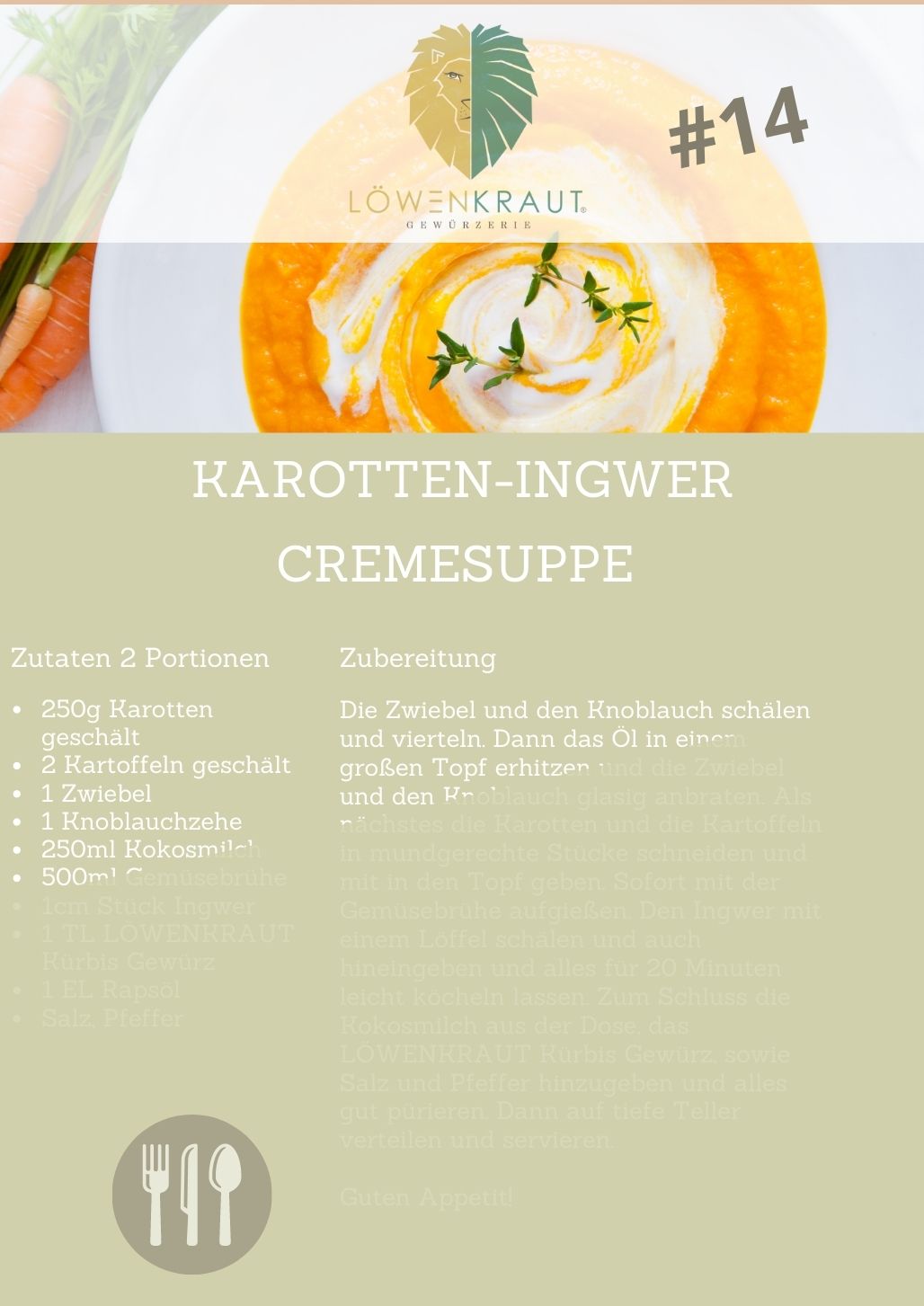14 REZEPTKARTE #14 Karotten-Ingwer Cremesuppe