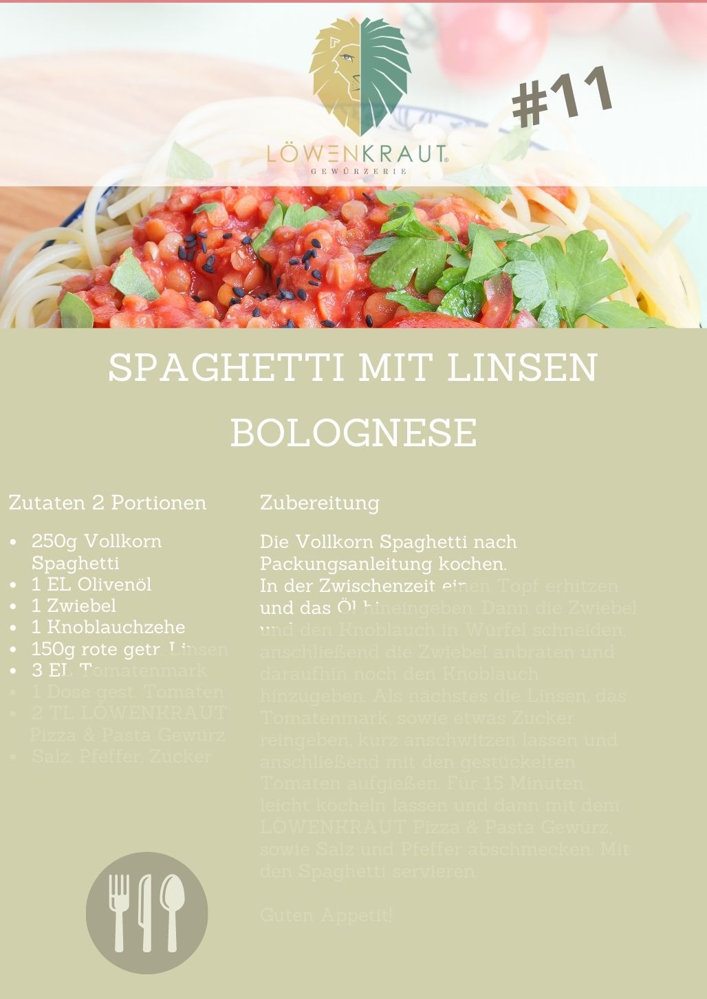 11 REZEPTKARTE #11 Spaghetti mit Linsen Bolognese