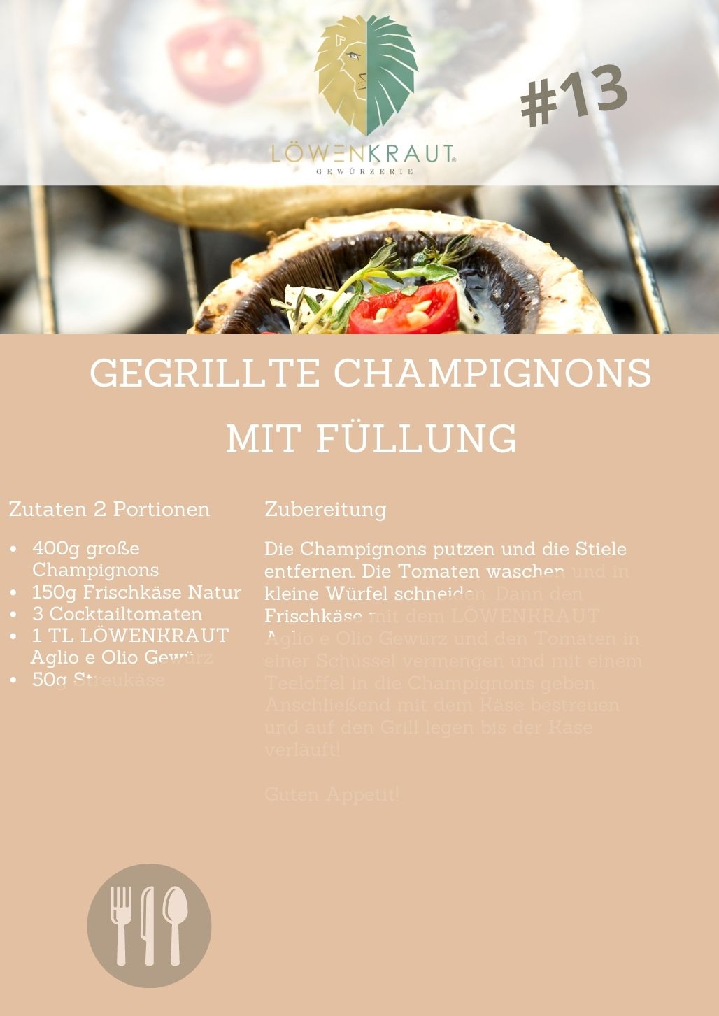 13 REZEPTKARTE #13 Gegrillte Champignons mit Füllung